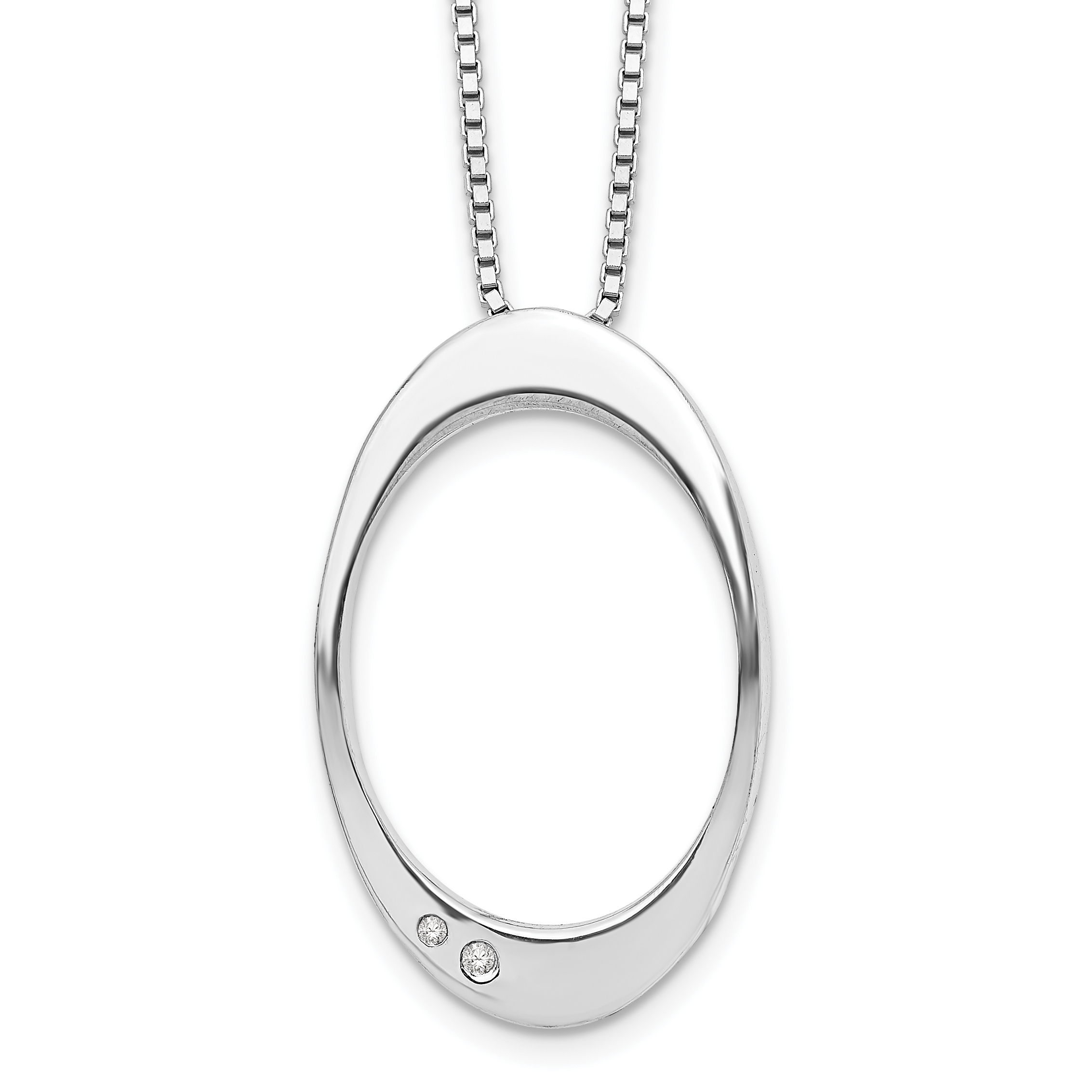 925 Sterling Silver Rhodium-Plated 18 Inch Diamond Open Oval Necklace, 2